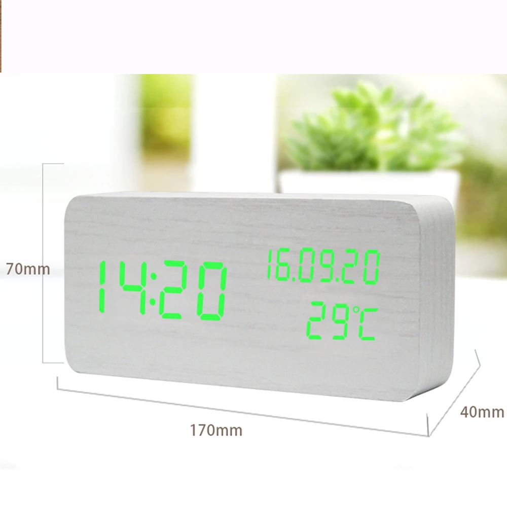 

Wood LED Alarm Clock Electronic Digital Clock Bedside Wake Up Desktop Table Clocks Black Despertador Temperature Humidity