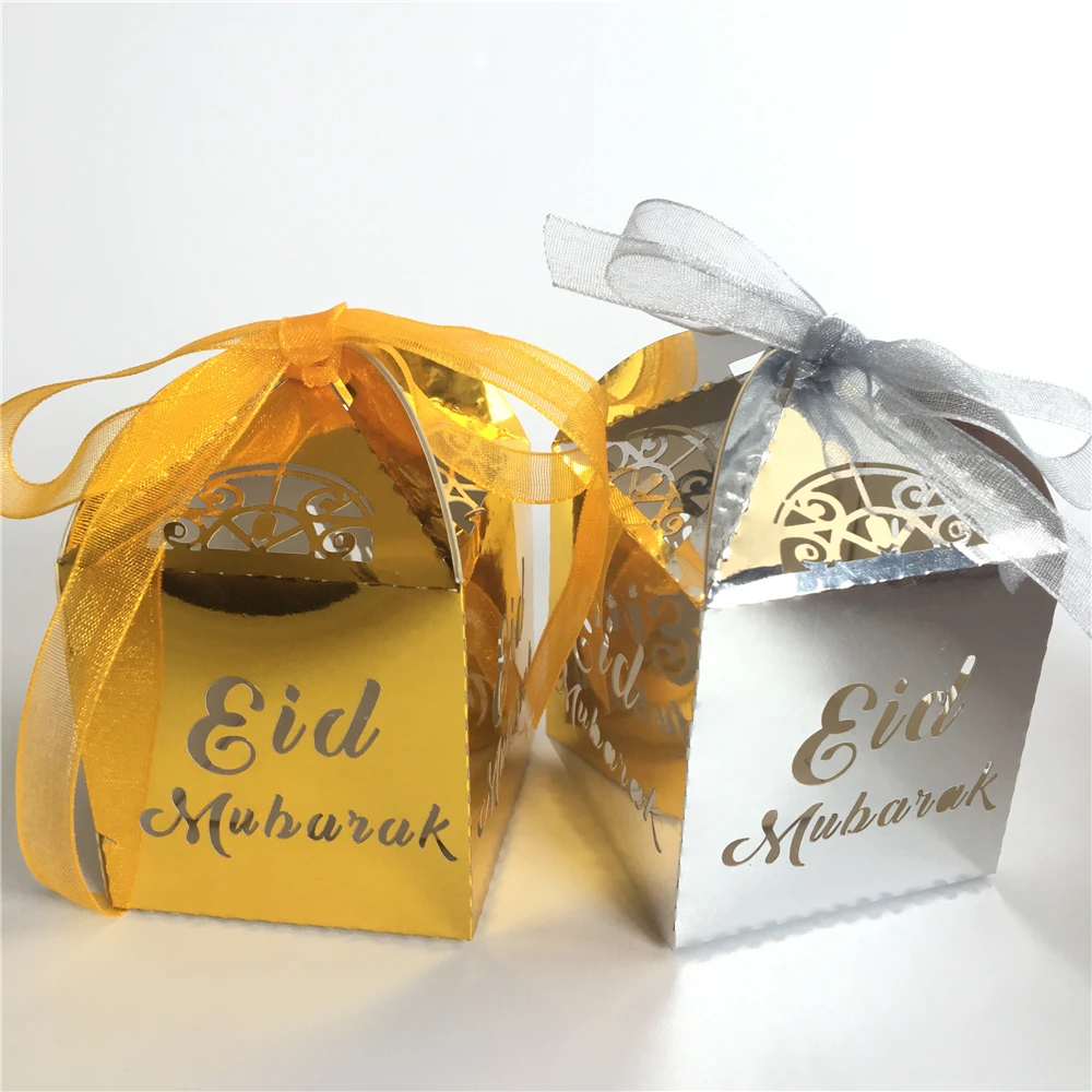 10 шт Золотой Серебряный Eid Mubarak бумажная Подарочная коробка конфетные мешки