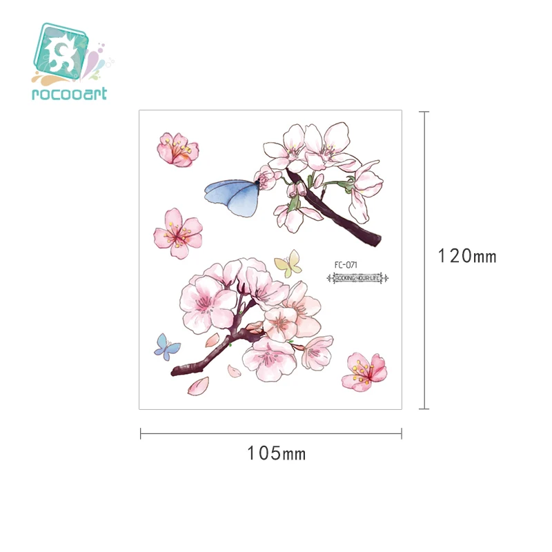 Rocooart Sakura татуировки наклейки Цветы Поддельные татуировки для женщин ручная Татуировка боди-арт Водонепроницаемая татуировка на руку вишневый цвет Tatto