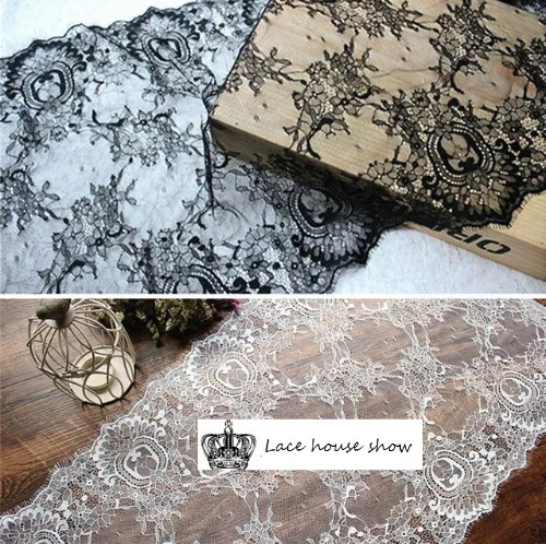 

9m/pack Free Shipping Width 40cm White Black DIY Exquisite Classic Eyelash Lace Decoration Embroidery Lace Fabric