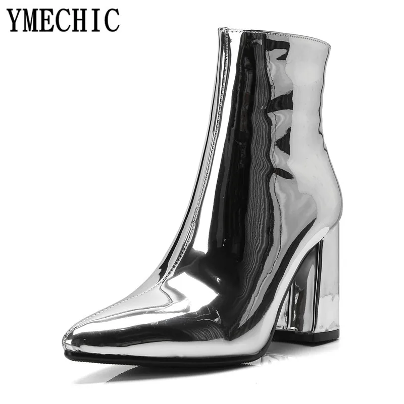 YMECHIC 2018 модные зимние свадебные туфли на блочном высоком каблуке Женская обувь