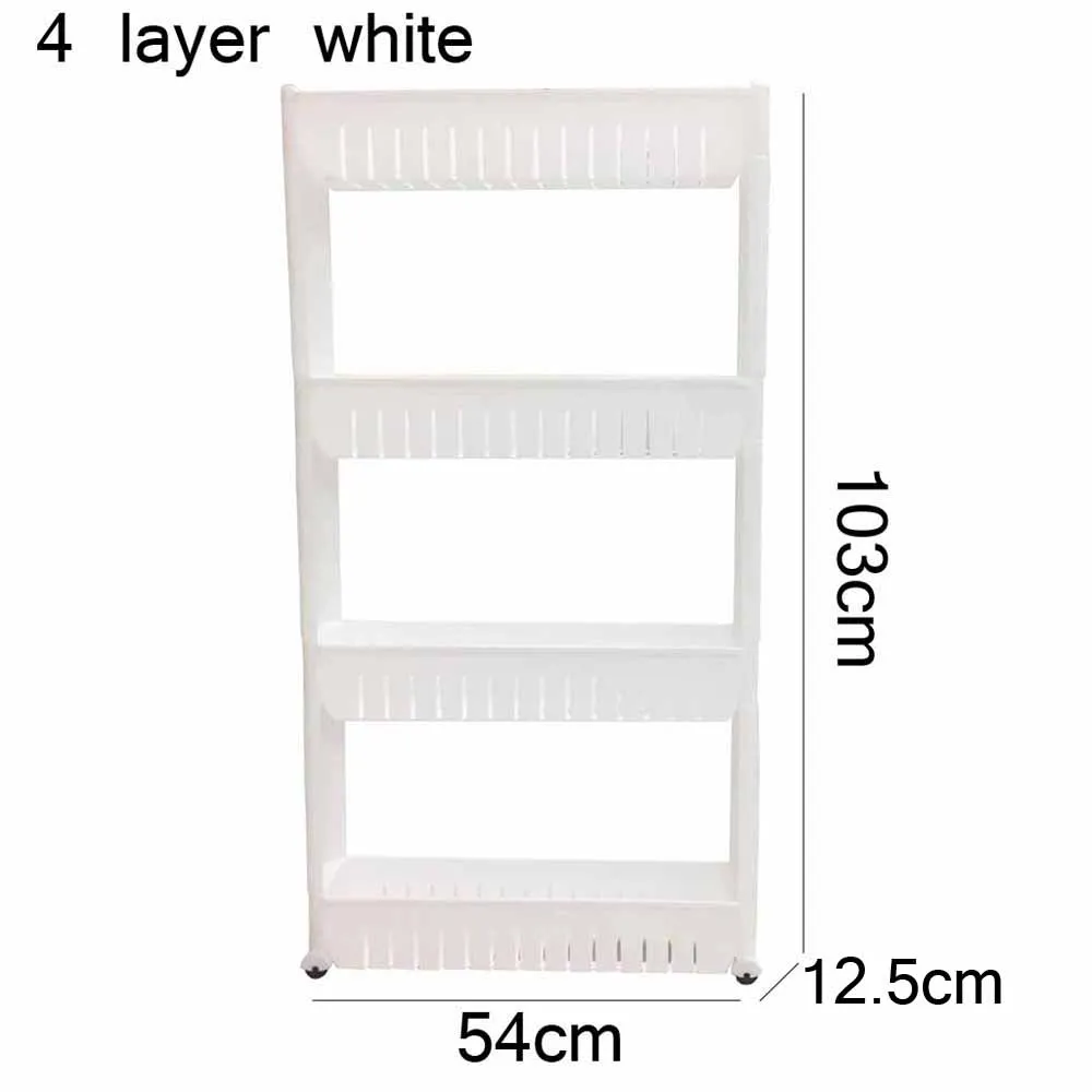 4-layer-white 1/шт зазор кухонный стеллаж для хранения полка тонкая горка башня подвижная сборка Пластиковая Полка для ванной комнаты колеса пространство 3 слоя высокое качество - Цвет: 4-layer-white