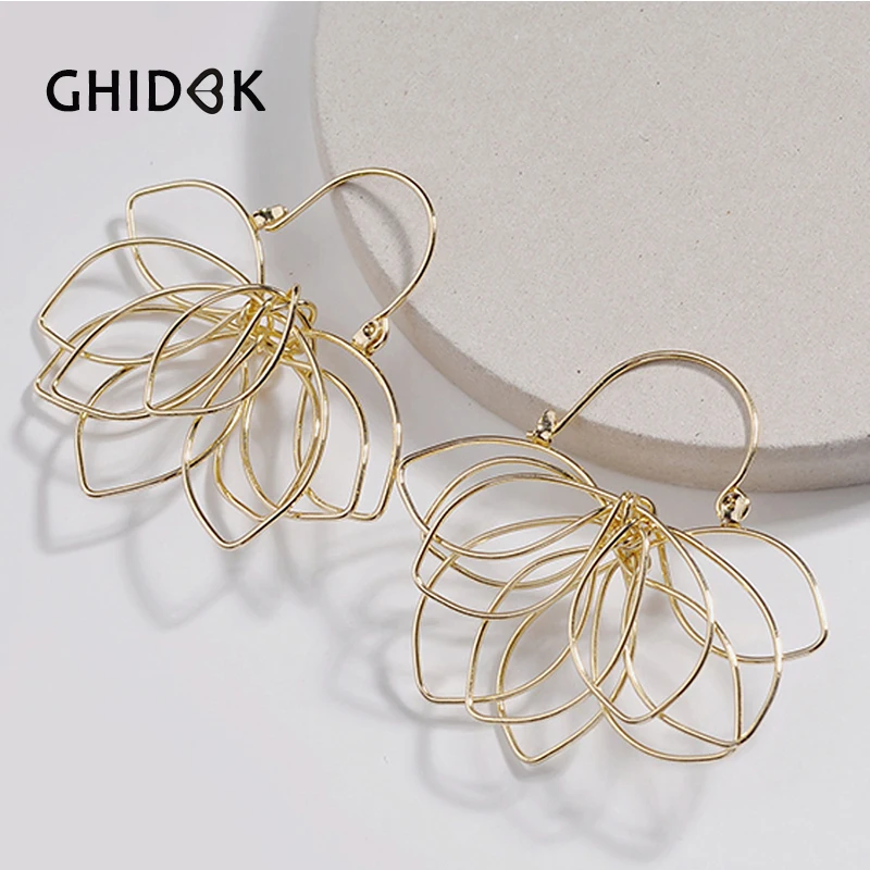 Женские серьги кольца с цветком GHIDBK золотистые подвески ручной работы винтажные