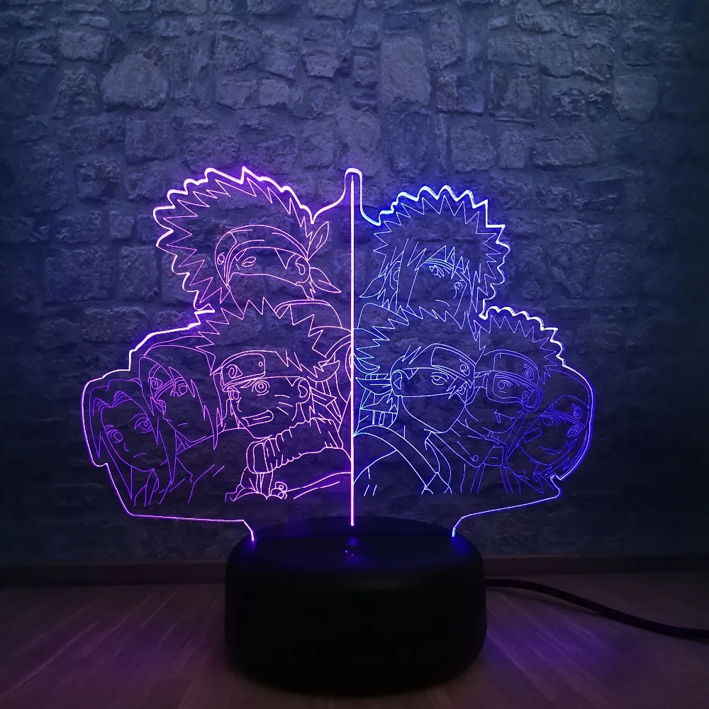 Наруто команда Sasuke Kakashi 3D визуальная Иллюзия светодиодный светильник для