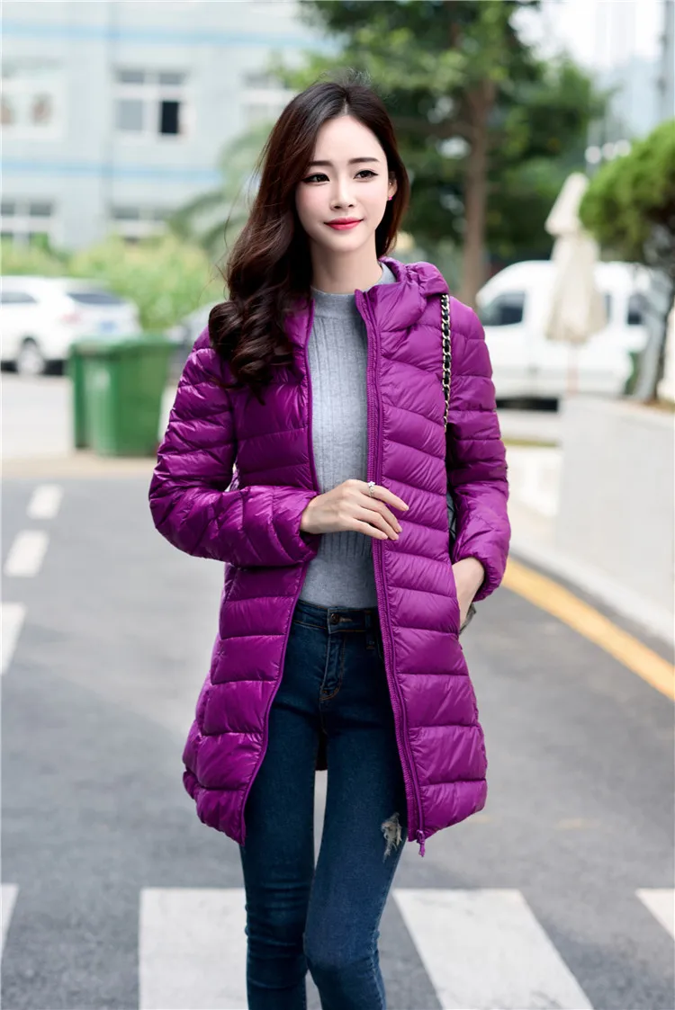 Длинный пуховик для женщин зимний хлопковое пальто ультра легкий стеганое с