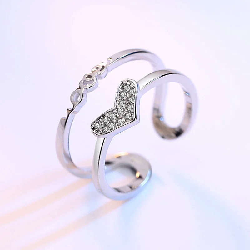 

925 sterling silver romantic love heart shiny crystal ladies wedding rings women jewelry no fade drop shipping