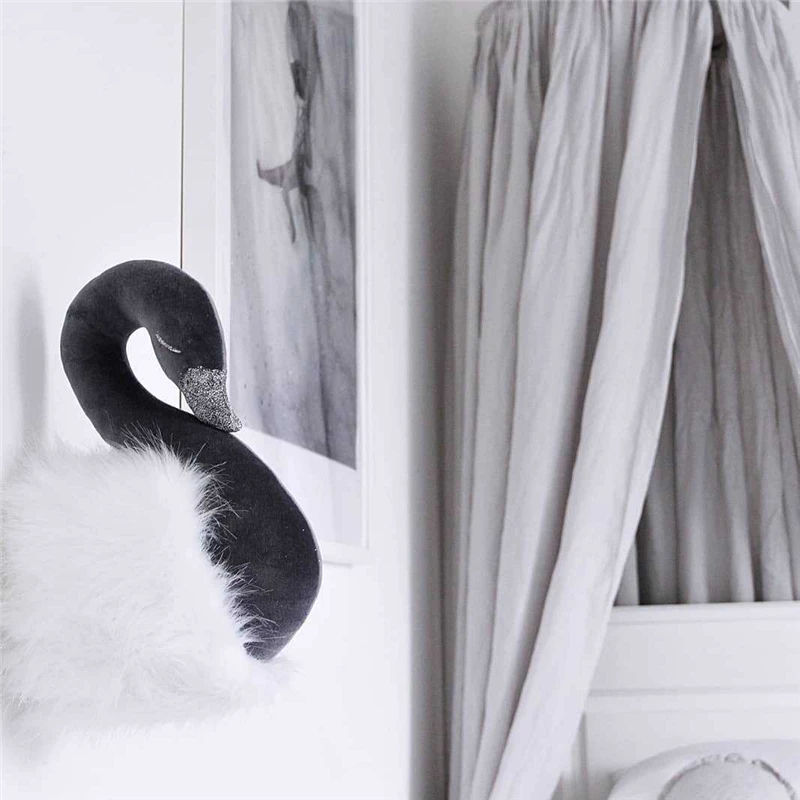 

Animals Swan Head Wall Mount Nordic Kids Room Kindergarten Decor Stuffed Dolls Plush Artwork Wall Toys
