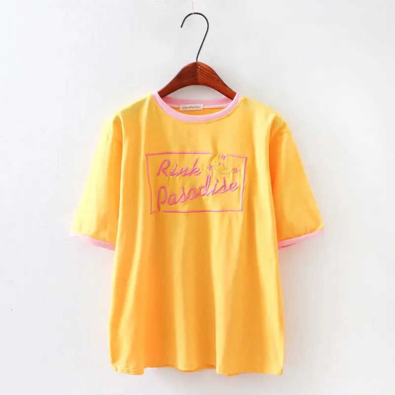 Kawaii/футболка с Луной, Южная Корея, ulzzang, Harajuku, японская, дикая, милая, сестренка, луна, вышивка, бой, Студенческая футболка для девочек