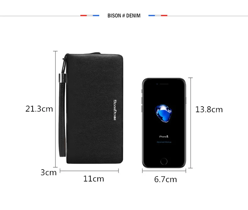 Мужские кошельки BISON DENIM из натуральной коровьей кожи, Большой Вместительный держатель для карт, кошелек для монет, кошелек из натуральной кожи, Длинный кошелек для мужчин N8138
