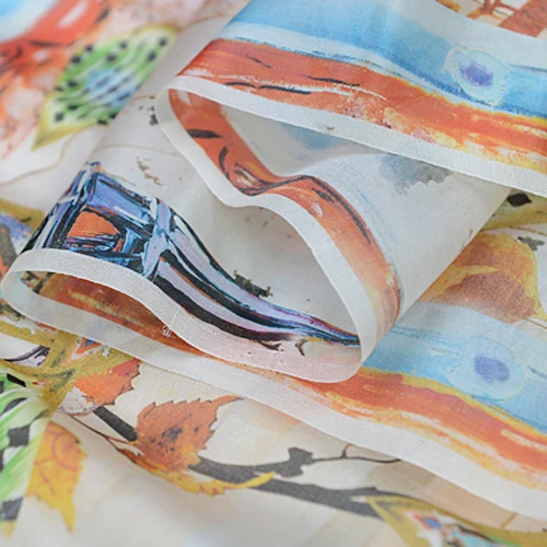 Красочный мультяшный мир граффити чистый шелк шелковая ткань органза 14momme 55