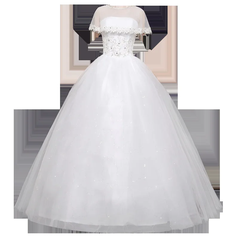 

2019 New Sweet Wedding Dress Bridal Gowns Illusion O-Neck Short Sleeve Ball Gown Lace Tulle White Pregnant Plus Custom Size