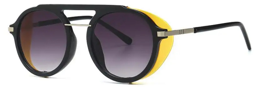 C5 black yellow Унисекс Мода Круглый Винтаж стимпанк Солнцезащитные очки для женщин с боковой щит брендовая Дизайнерская обувь пара панк-очки для мужс - Цвет линз: C5 black yellow
