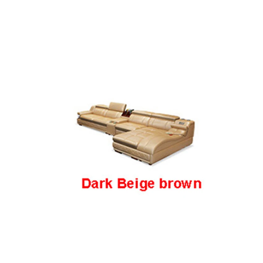 Dark Beige brown 4 Местный Кожаный диван для гостиной с функцией массажа вращающееся кресло мебель для дома современный каркас мягкая губка L форма - Цвет: Dark Beige brown