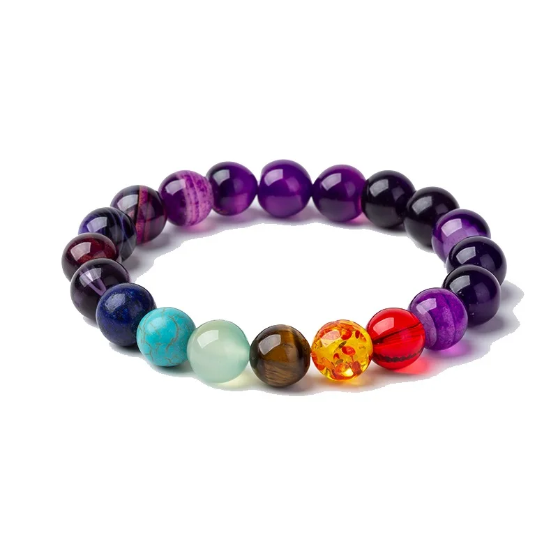 purple agate Meajoe 10 мм семь чакра браслеты для йоги 10 моделей доступны круглые цепи бисер браслеты ювелирные изделия для женщин друг подарок - Окраска металла: purple agate