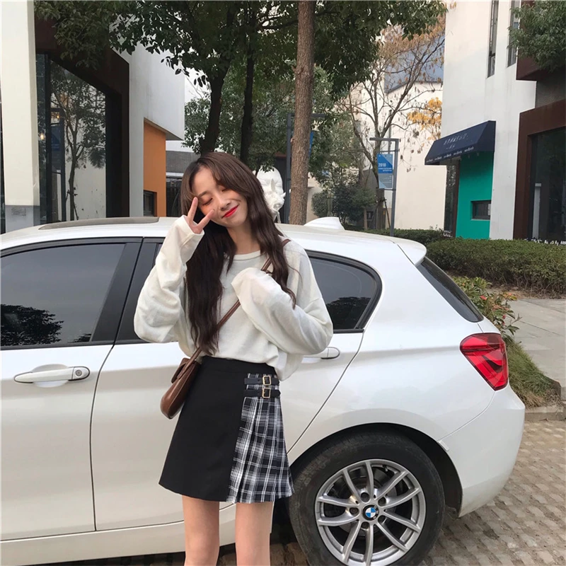Клетчатая юбка женская весна лето 2019 новая Корейская тонкая высокая талия модная