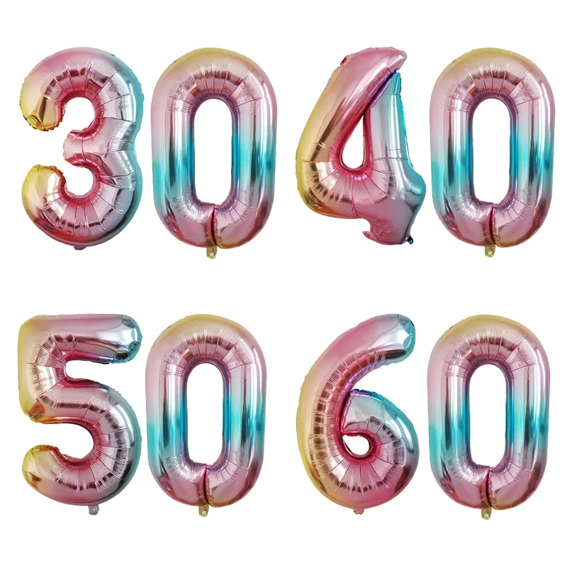 Chicinlife 2Pcs 32inch Gradient Color Number Foil Balloons Birthday Party Decoration 30 40 50 60 Year Olds Anniversary | Дом и сад