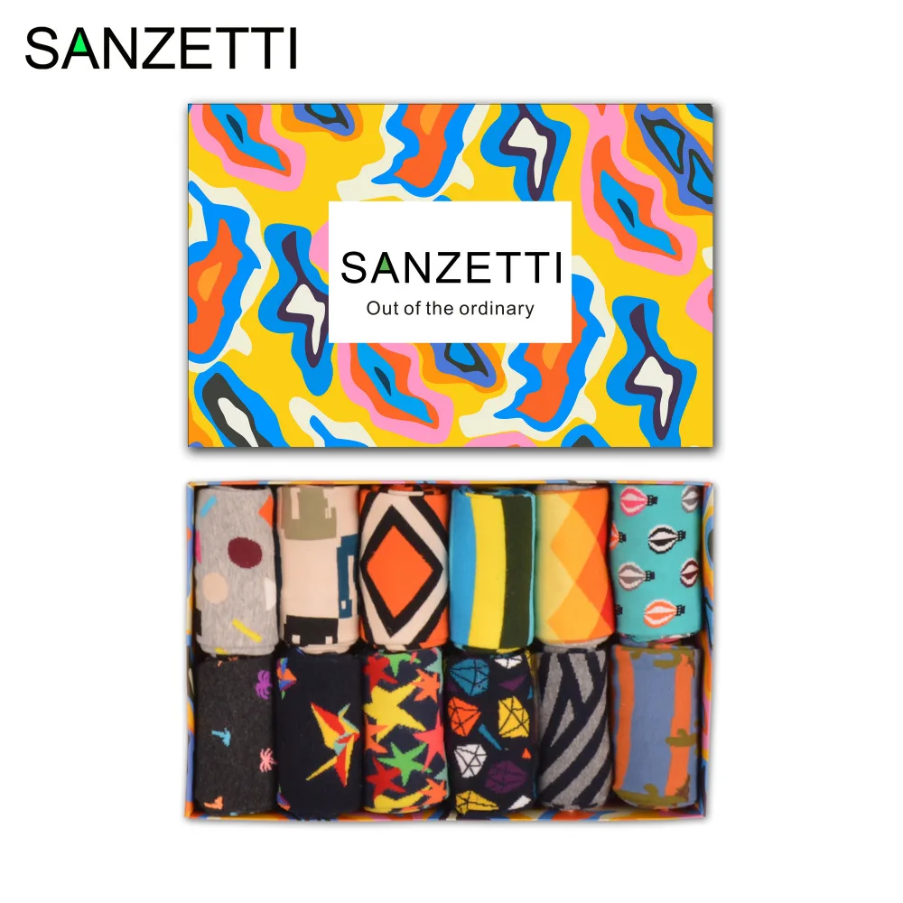 SANZETTI 12 пар/лот Подарочная коробка Новейшая модная мужская хлопковая забавная