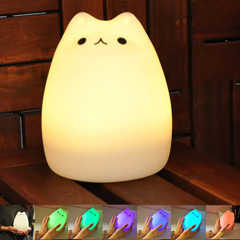 Милый кавайный котик лампа силиконовая Kitty USB Перезаряжаемый ночной Светильник