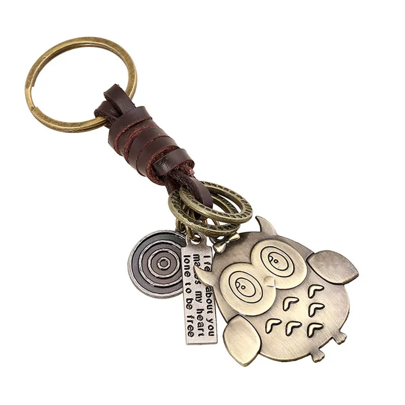 Новые модные милые животные сова брелки унисекс панк брелок для ключей кожаные