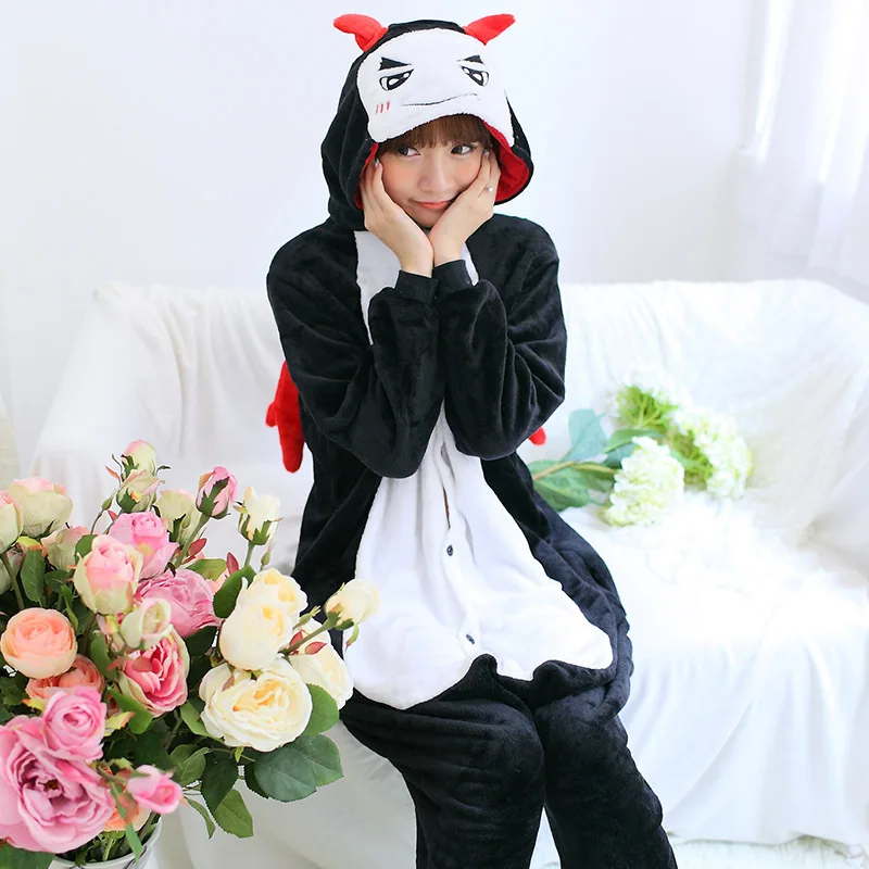 Demon Kigurumi Onesie Adult Women Animal Pajamas Suit Flannel Warm Soft Sleepwear Onepiece Winter Warm Pijama Cosplay