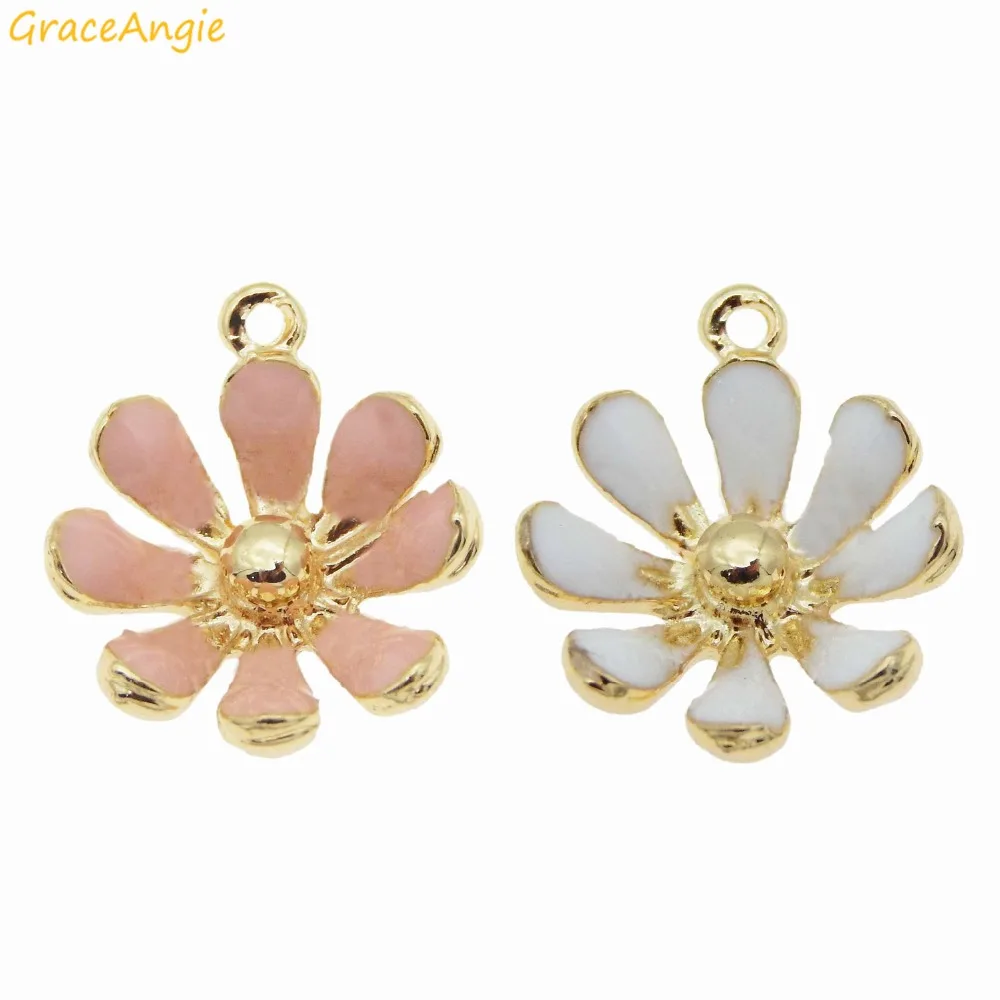 GraceAngie 10 шт. милый сплав цветок маргаритки амулеты эмаль золотой кулон разных
