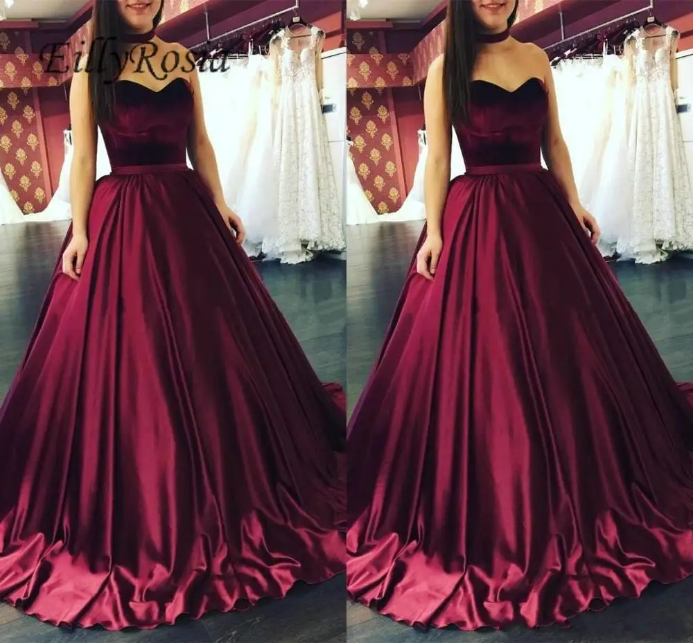 picture color Темно красный атлас Выпускные платья Burgundy бальное платье Милая развертки Поезд элегантный Grils Выпускной Гала бальное платье - Цвет: picture color