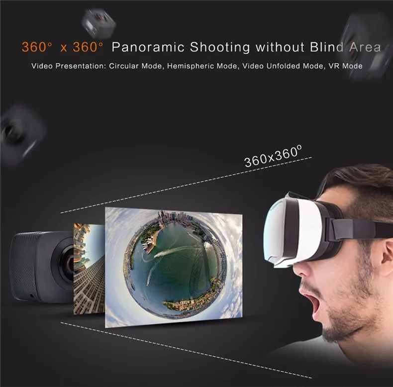 Новое поступление AMKOV AMK200S двойной объектив 360*360 градусов панорамная камера HD WiFi Спортивная экшн-камера Поддержка VR Youtube