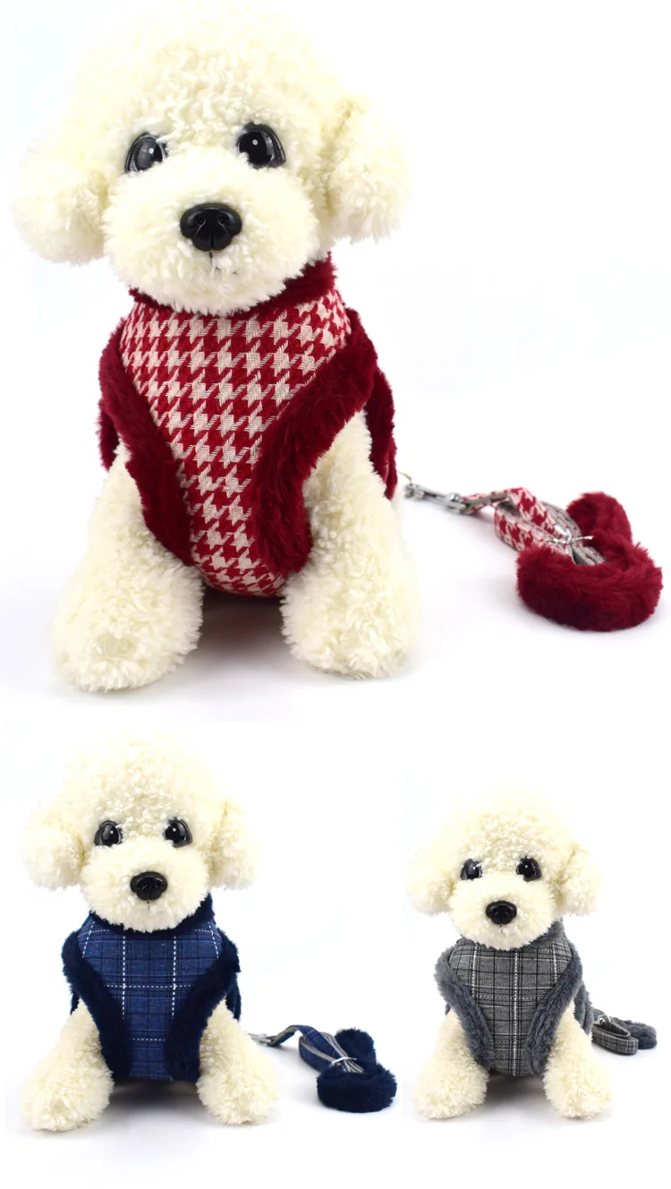 Adjustable velvet Dog Harness and Breathable Puppy Pet Vest Jacket Walking Harnesses Leash Set For Small Dogs Chihuahua | Дом и сад