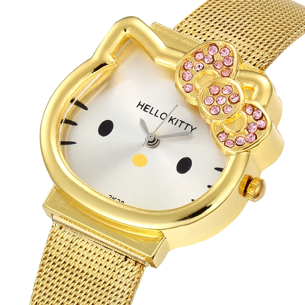 Женские часы женские повседневные кожаный ремешок Saats Hello Kitty кошка кварцевые