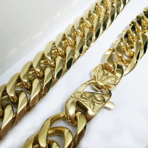 Gold Color 13/16 мм широкая цепь двойная серебро/золото/цвет серебристый, Золотой/розовое золото Цвет ожерелье или браслет Нержавеющая сталь 7-4" ювелирные изделия - Окраска металла: Gold Color
