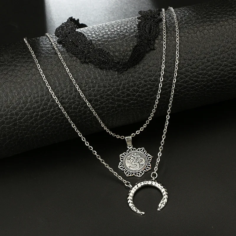 Новая Мода Черная веревка многослойное ожерелье пентаграмма кисточкой кулон богемное кружевное ожерелье многослойное ювелирное изделие в форме Луны 1N176