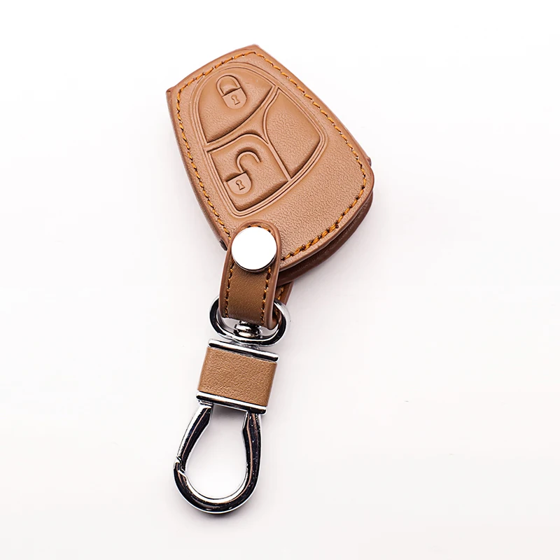 Верхний слой из натуральной кожи 2 кнопки Чехол для автомобильного ключа Mercedes Benz