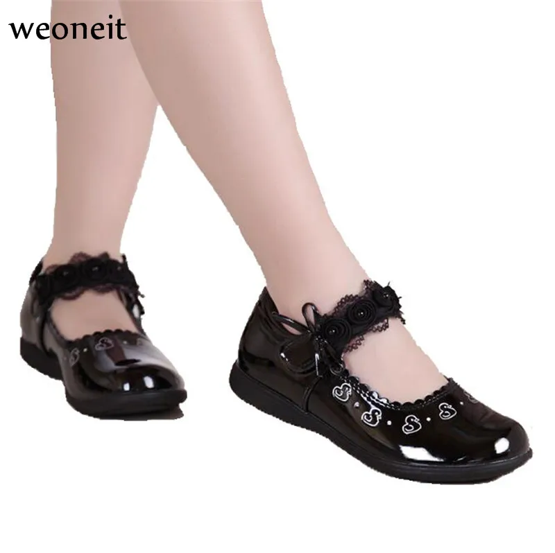 Weoneit/Новинка года; детская кожаная обувь для девочек; 3 цвета; милая детская обувь на плоской подошве для танцев; модельные туфли для школьников