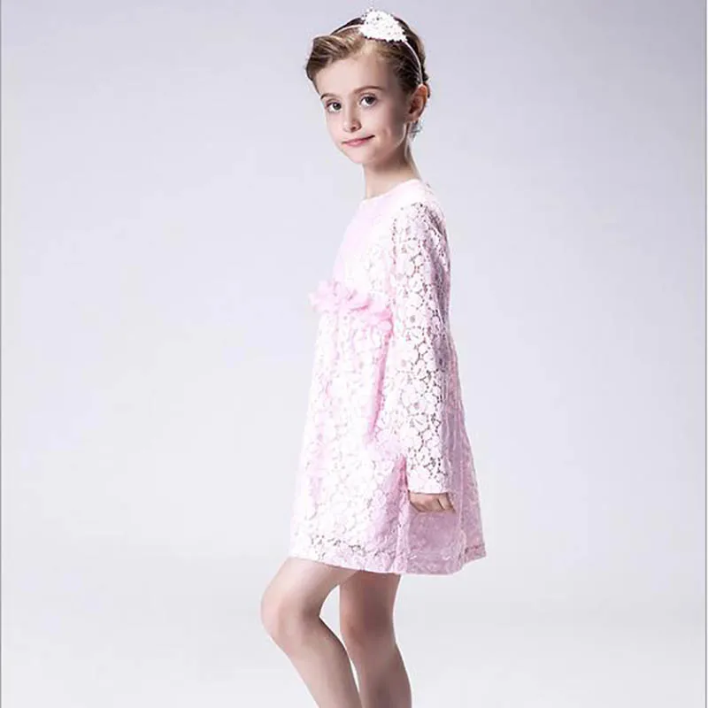 Baby girls dress long petal sleeve floral above knee mini kids clothing beading cute free shipping 2016 spring European style | Детская