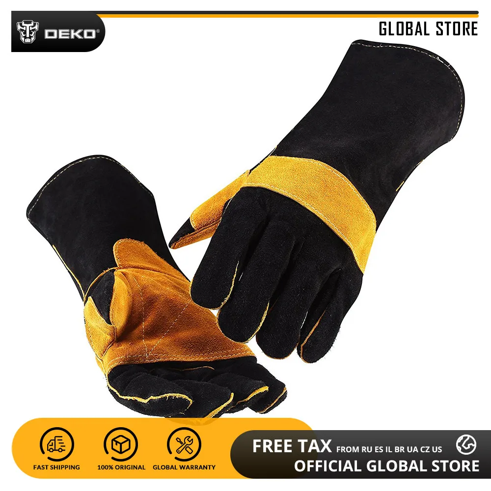 DEKO 15 Inch Leather Welding Gloves for DIY Wood Working/Fireplace/Stove/BBQ/Gardening/Welding Work Gloves for TIG/MIG Welders