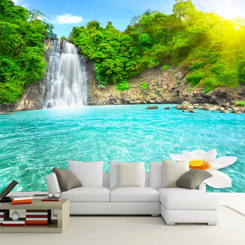 3D фотообои с природными пейзажами водопадами и для гостиной дивана|wall paper|photo
