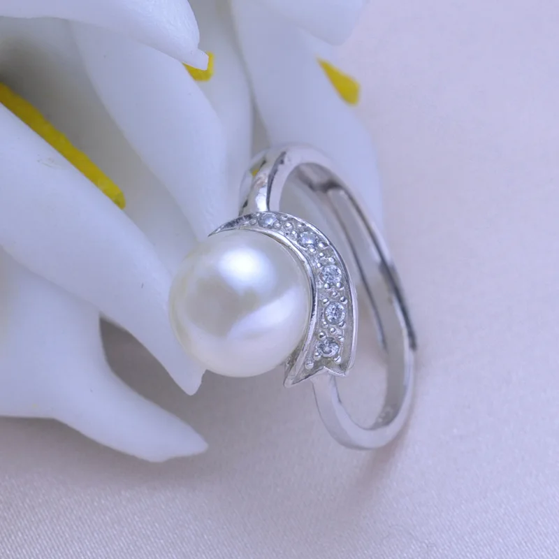 ASHIQI настоящие кольца с натуральным пресноводным жемчугом для женщин Свадебные 925
