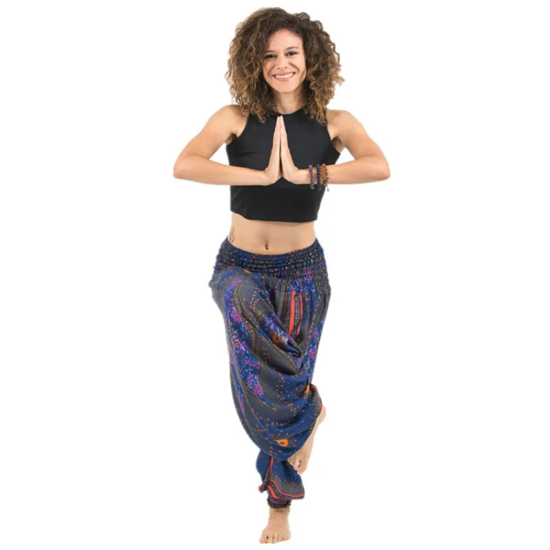 Индийский отдыха Йога Широкие штаны с принтом хлопок белье свободные шаровары