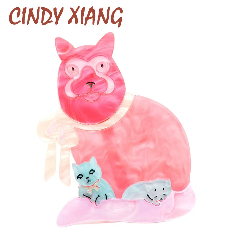 

CINDY XIANG Acrylic Dog Mom and 2 Kids Brooches for Women Pink Color Beautiful Acetate Fiber Puppy Pins Creative Design Gift