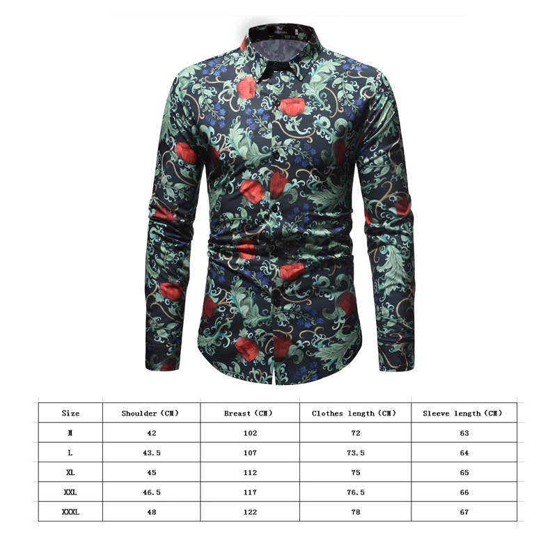 Mens Shirt Male Casual Slim Retro Floral Printed Shirts Long Sleeve Korean Cardigan Business Fashion Classic Men Dress 2018 | Мужская