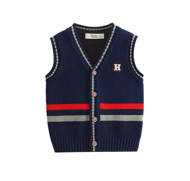 

2021 Fall Little Boys Striped Knitted Sweaters Baby Kids Casual Vest Sweater Children Clothing Knitting Cardigan Knitwear X312