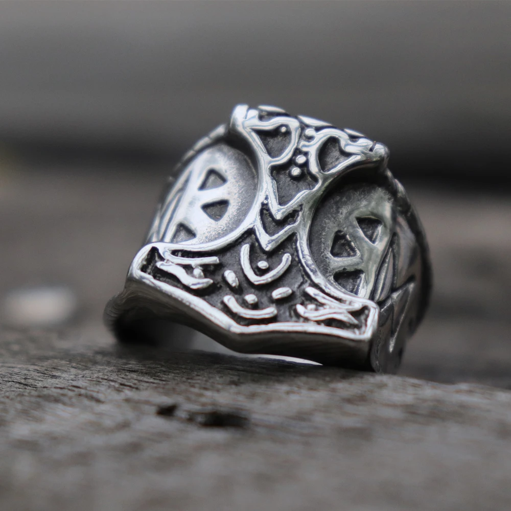 Мужское кольцо викинга из нержавеющей стали мьельнир Тора молотковые руны