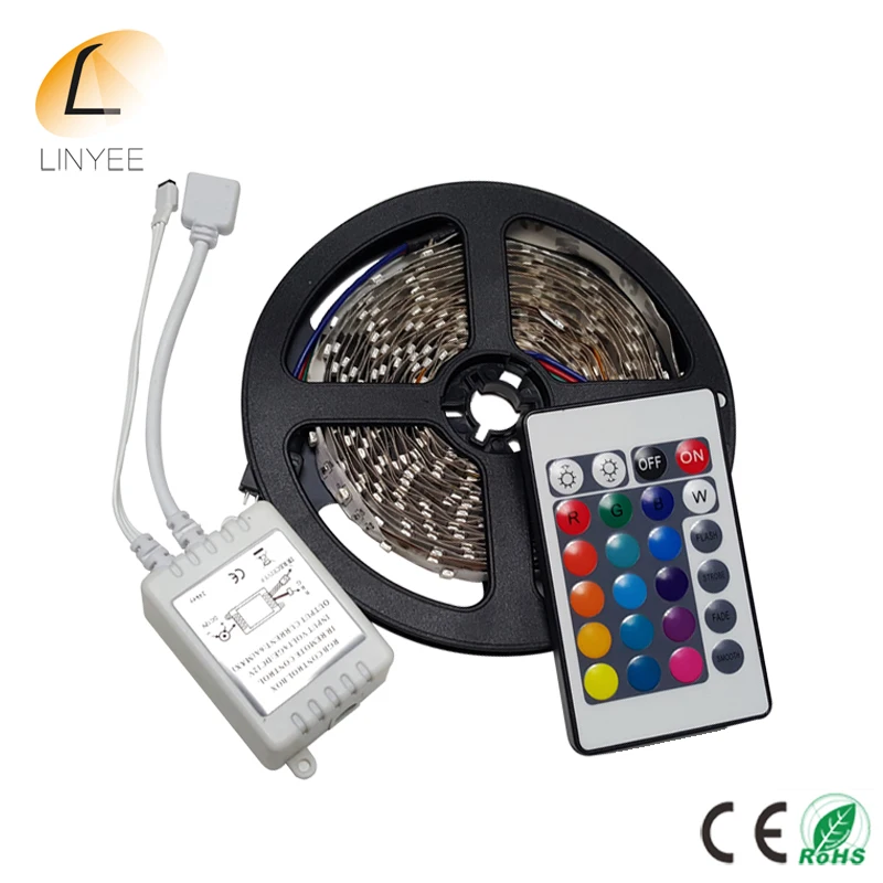 10 комплектов RGB Светодиодные ленты 5 м 300 светодио дный 3528 SMD 12 В 2A Мощность адаптер 24Key ИК-пульт гибкие светодиодные светодио дный ленты лампы для дома