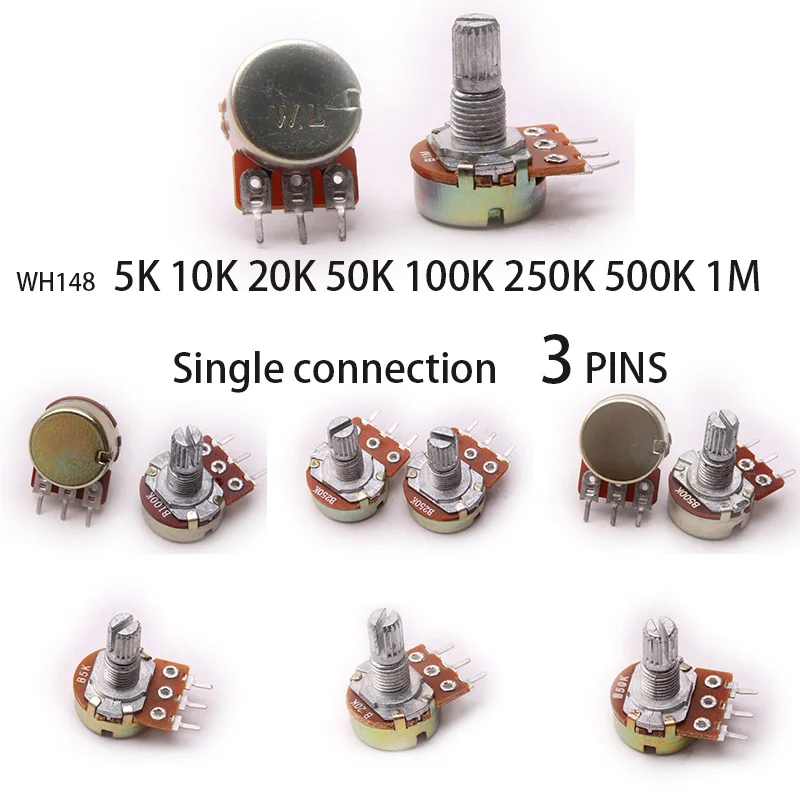 Glyduwh148 5K 10K 20K 50K 100K 250K 500K 1M линейный потенциометр горшок с одним соединением для