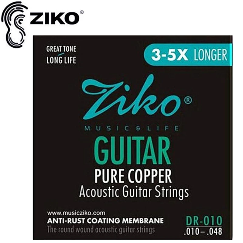 Струны для акустической гитары ZIKO DR 010 048 мембраны с антикоррозийным покрытием из