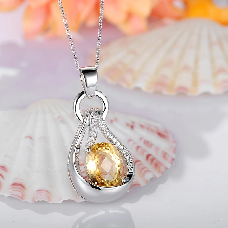 L&ampzuan 925 Sterling Silver Natural 4.75ct Citrine Yellow Gemstone Luxury Pendant With Chain For Wedding Jewelry | Украшения и