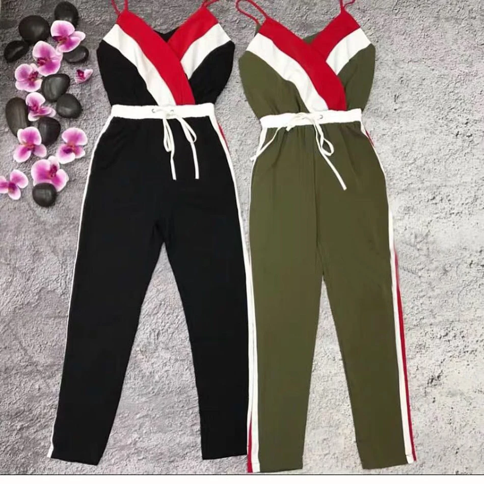 Новинка лета 2019 женские сексуальные повседневные спортивные цельные брюки с v