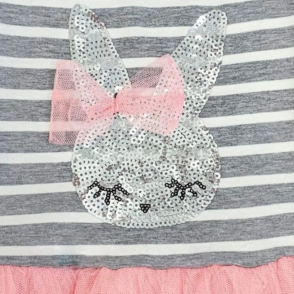 MUQGEW New Fashion Toddler Baby Kid Girls Stripe Rabbit Patchwork Princess Dresses Clothes 2019 | Детская одежда и обувь