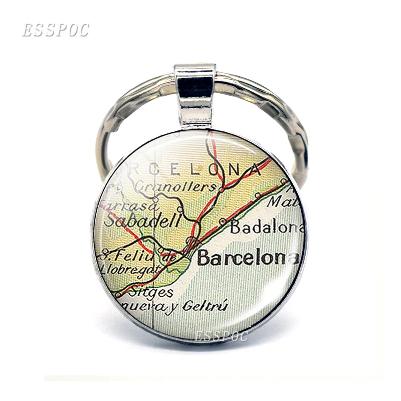 Barcelona Европа, города, карта, стеклянный кулон, брелок, Париж, Прага, Венеция, Рим, Флоранс, Модный сувенир, брелок, ювелирные изделия, подарки для путешественника - Цвет: Barcelona