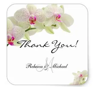 

1.5inch Beautiful White and Hot Pink Orchids Thank You! Square Sticker